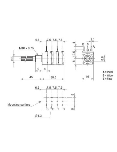 POTENTIOMETRE LOG MONO 47K