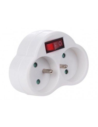 ADAPTOR WITH ON/OFF SWITCH - 2 SOCKETS - PIN EARTH