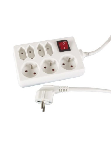 STECKDOSENLEISTE - 3 x SCHUKO + 4 x EURO - MIT SCHALTER - STECKER-TYP E (FRANZÖSISCHES SYSTEM)