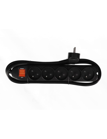 5-WAY SOCKET-OUTLET WITH SWITCH & OVERLOAD PROTECTION - BLACK - PIN EARTH