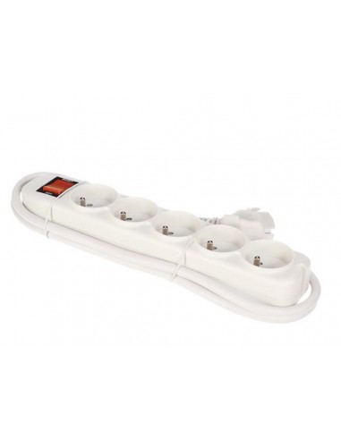 5-WAY SOCKET-OUTLET WITH SWITCH & OVERLOAD PROTECTION - WHITE - PIN EARTH