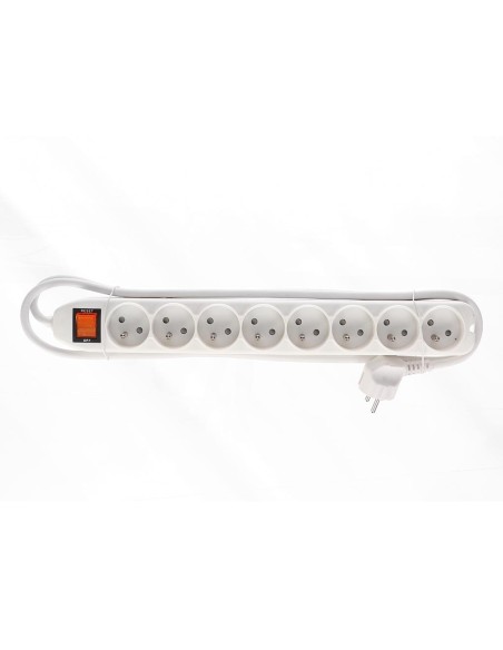 8-WAY SOCKET-OUTLET WITH SWITCH & OVERLOAD PROTECTION - WHITE - PIN EARTH