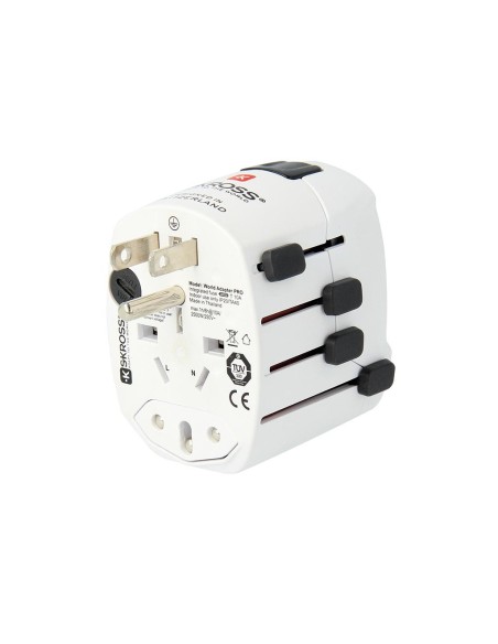 World travel adapter with ground plugs 7 A