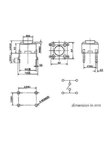 DRUCKKNOPFSCHALTER 6 x 6mm HÖHE : 4.3mm