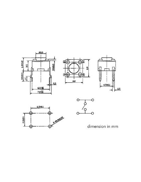 DRUCKKNOPFSCHALTER 6 x 6mm HÖHE : 4.3mm