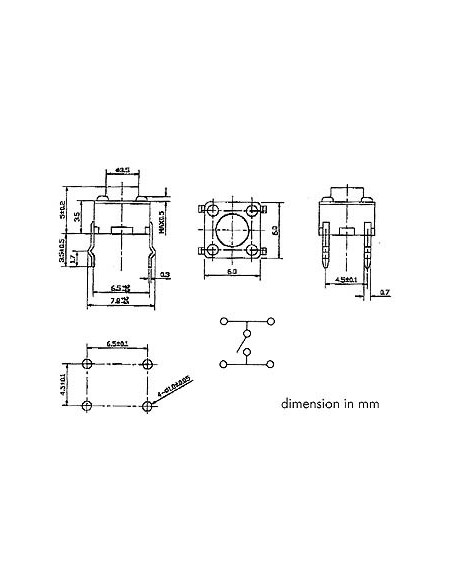 TACTILE SCHAKELAAR 6 x 6mm HOOGTE : 5mm