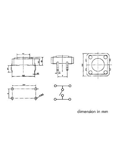 TOUCHE CONTACT 12 x 12mm HAUTEUR : 4.3mm