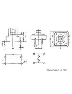 TOUCHE CONTACT 12 x 12mm HAUTEUR : 7.3mm 2