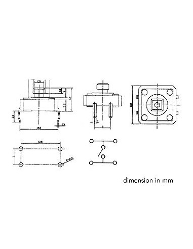 TOUCHE CONTACT 12 x 12mm HAUTEUR : 7.3mm