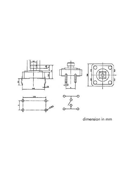 TACTILE SCHAKELAAR 12 x 12mm HOOGTE : 7.3mm