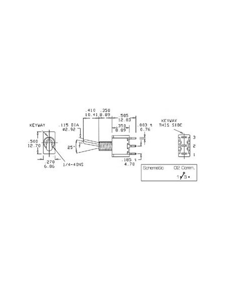 VERTICAL TOGGLE SWITCH SPDT ON-(ON) - PCB TYPE