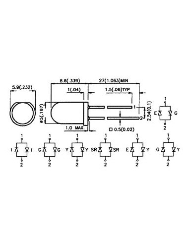 TWEEKLEURIGE BIPOLAIRE LED 5mm GROEN/GEEL WIT...