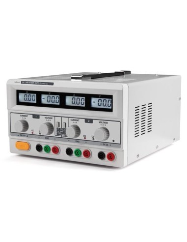 DC-DOPPEL-LABORNETZGERÄT 2 x 0-30 VDC / 0-3 A + 5 VDC FEST / 3 A MAX. MIT 4 LCD-DISPLAYS