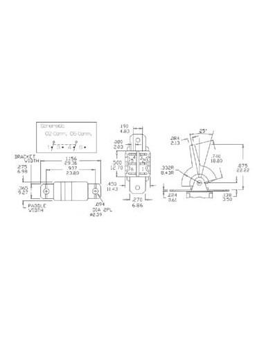 VERTICAL PCB PADDLE SWITCH DPDT (ON)-OFF-(ON)