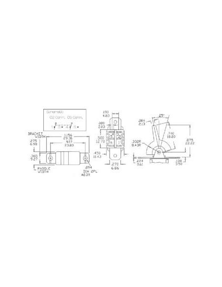 VERTICALE PADDLE SCHAKELAAR VOOR PCB DPDT (ON)-OFF-(ON)