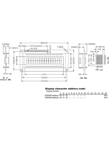 LCD 16 x 2 BOTTOM VIEW TRANSFLECTIEF MET ACHTERGRONDVERLICHTING