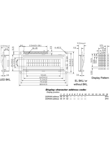 LCD 16 x 2 NO BACKLIGHT TN - LARGE CHARACTERS - LOW-COST