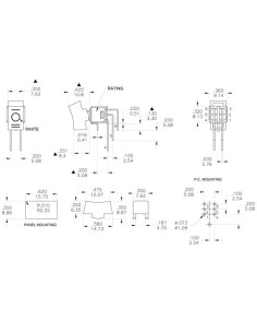 90° VERTICAL PCB ROCKER SWITCH DPDT (ON)-OFF-(ON)