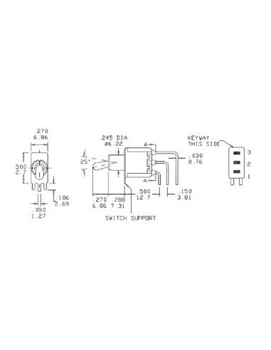 90° VERTICAL TOGGLE SWITCH SPDT ON-(ON)