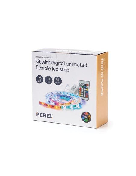 KIT WITH DIGITAL ANIMATED FLEXIBLE LED STRIP, CONTROLLER AND POWER SUPPLY - RGB - 150 LEDs - 5 m - 12 VDC
