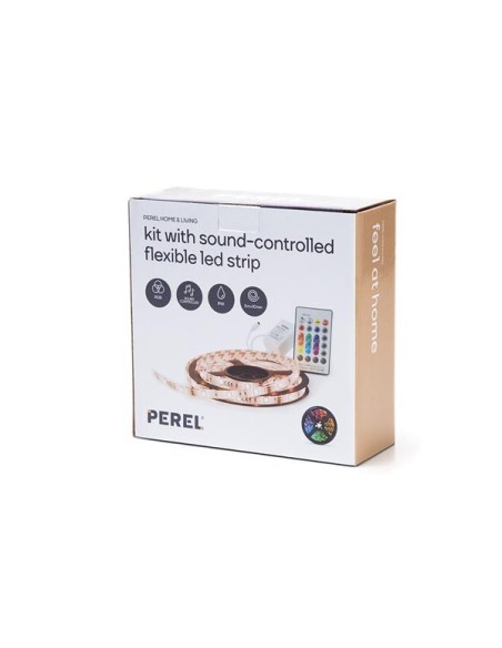 KIT RUBAN À LED FLEXIBLE PILOTÉ PAR MUSIQUE AVEC CONTRÔLEUR ET ALIMENTATION - RVB - 150 LED - 5 m - 12 VCC