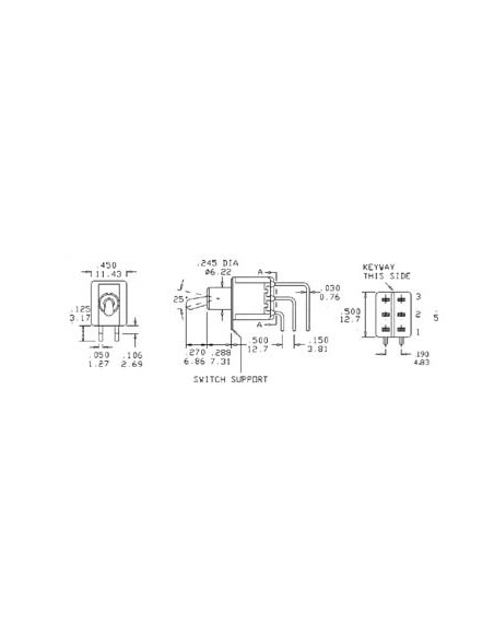 90° VERTICAL TOGGLE SWITCH DPDT ON-OFF-ON