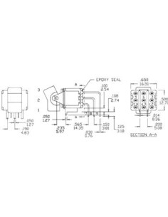 HAAKSE VERTICALE ROCKERSCHAKELAAR VOOR PCB 3PDT ON-OFF-ON 2