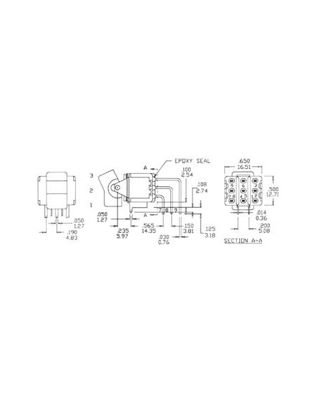 HAAKSE VERTICALE ROCKERSCHAKELAAR VOOR PCB 3PDT ON-OFF-ON