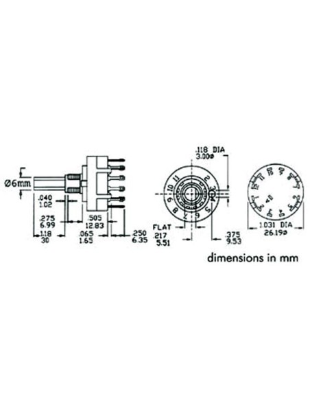 COMMUTATEUR ROTATIF 1 CIRCUIT / 12 POSITIONS - COSSES A SOUDER