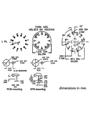 ROTARY SWITCH 1P / 12 POSITIONS PCB MOUNTING