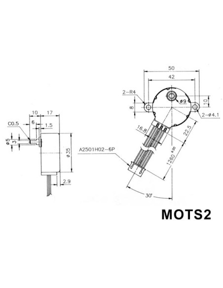 MOTEUR PAS A PAS 12VCC 60mA (ANGLE 7.5° / 48 PAS)