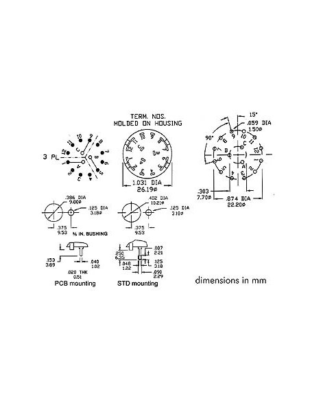ROTARY SWITCH 3P / 4 POSITIONS SOLDER CONNECTIONS