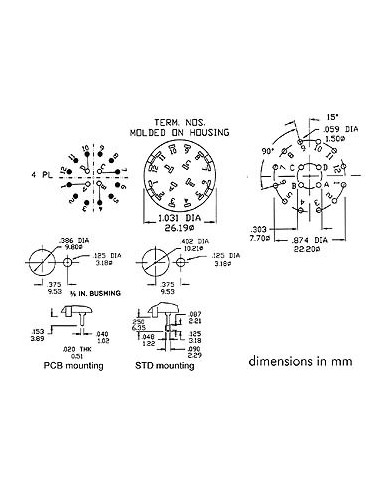 ROTARY SWITCH 4P / 3 POSITIONS SOLDER CONNECTIONS
