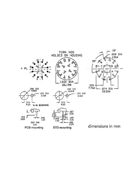 ROTARY SWITCH 4P / 3 POSITIONS SOLDER CONNECTIONS