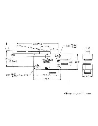 MICRORUPTEUR 12A, LONG LEVIER DE COMMANDE