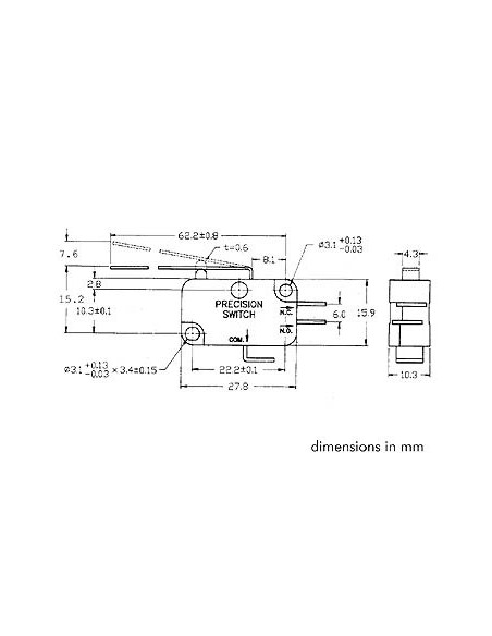 MICRORUPTEUR 12A, LONG LEVIER DE COMMANDE