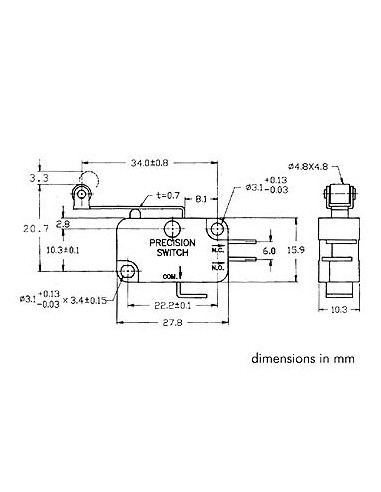 MICROSCHAKELAAR 12A, LANGE ROLHENDEL