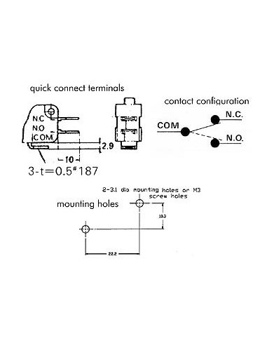 MICROSCHAKELAAR 12A, LANGE ROLHENDEL