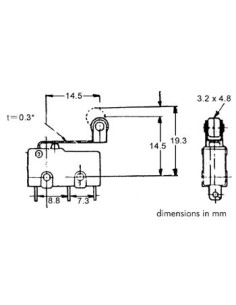 MICROSCHAKELAAR 5A, LANGE ROLHENDEL 2