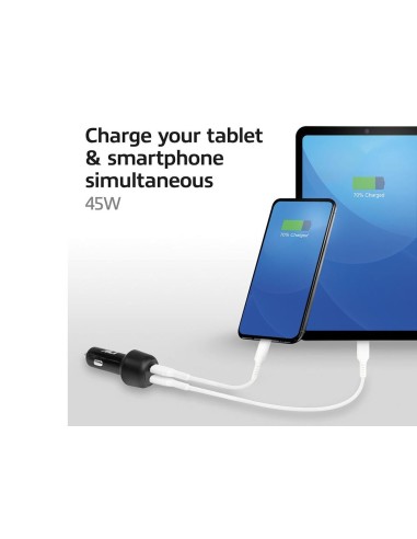 USB-C Car Charger 25W + 20W, total 45W,  black