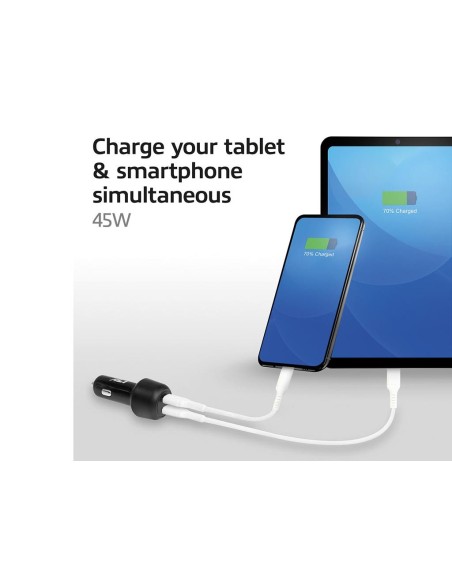 2-poorts USB-C Fast Charge Autolader 45W met Power Delivery