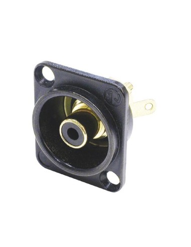 NEUTRIK - CONECTOR RCA HEMBRA EN FORMATO "D", CARCASA CROMADA COLOR NEGRO, ANILLO ROJO