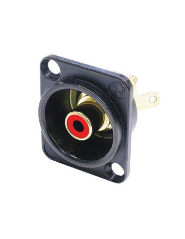 NEUTRIK - CONECTOR RCA HEMBRA EN FORMATO "D",  CARCASA CROMADA COLOR NEGRO, ANILLO ROJO