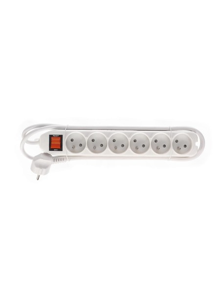 6-WAY SOCKET-OUTLET WITH SWITCH & OVERLOAD PROTECTION - WHITE - PIN EARTH