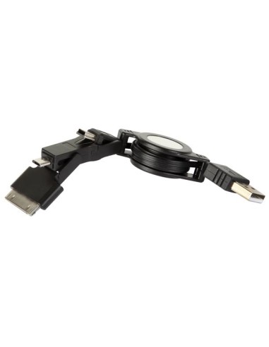 ADAPTADOR DE CARGA USB PARA IPAD/IPOD + MINI USB + MICRO USB - RETRÁCTIL