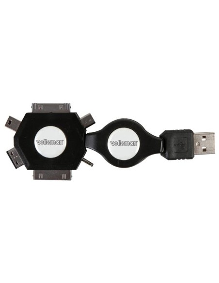 6-IN- 1 USB 2.0-LADEKABEL - AUFROLLBAR - STECKER/STECKER - SCHWARZ - 53cm