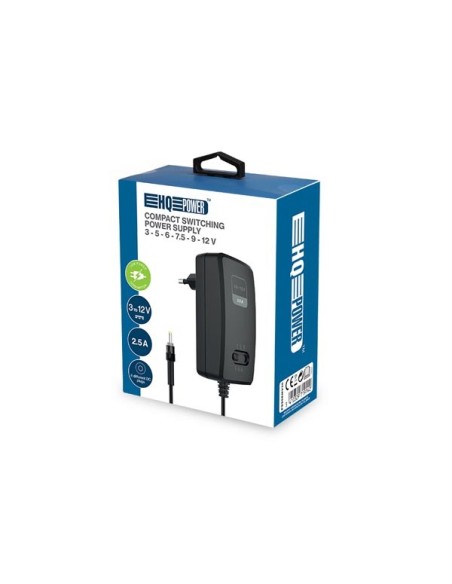 ALIMENTATION COMPACTE À DÉCOUPAGE AVEC SORTIE RÉGLABLE - 100-240 V - de 3 à 12 VCC - 2.5 A + 6 fiches