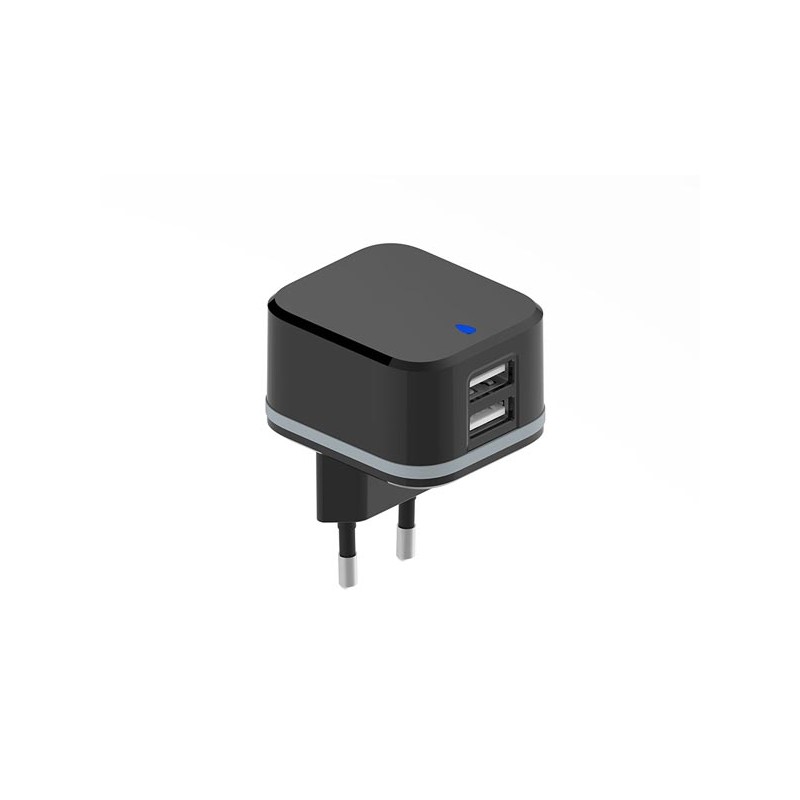 CHARGEUR COMPACT AVEC 2 CONNEXIONS USB - 5 V - 4.8 A max. - 24 W. max. - NOIR