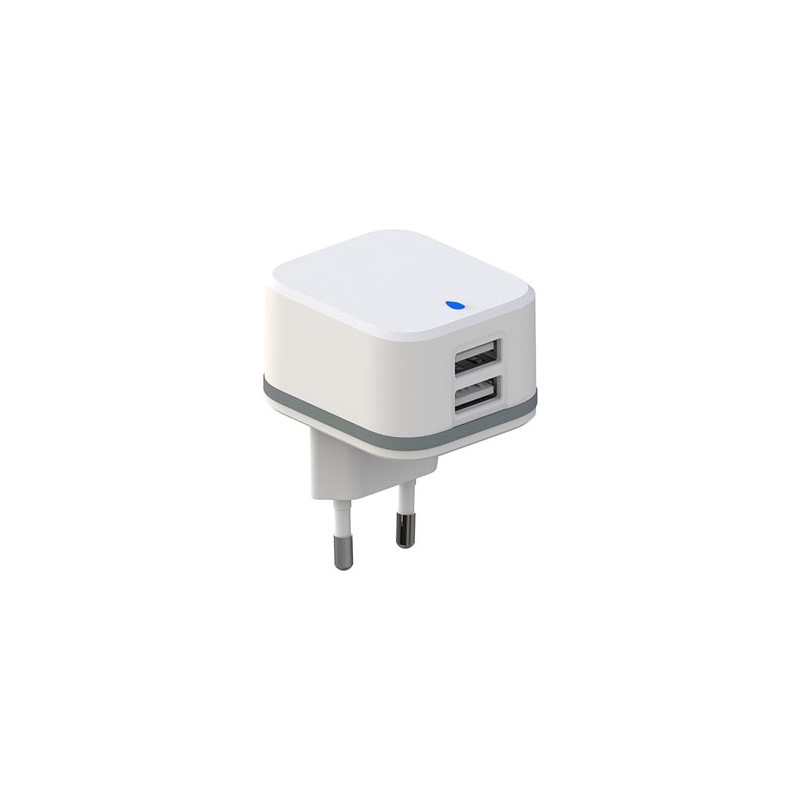 CHARGEUR COMPACT AVEC 2 CONNEXIONS USB - 5 V - 4.8 A max. - 24 W. max. - BLANC