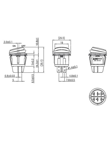 GREEN LED ILLUMINATED  ROCKER SWITCH 2P DPST...